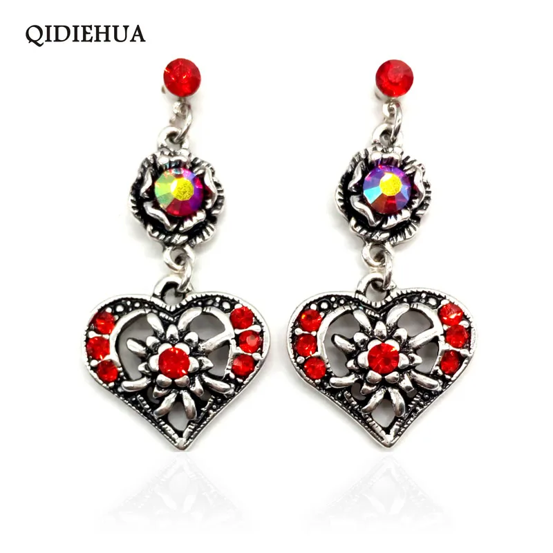 Модные высококачественные серьги подвески с красным кристаллом в виде сердца и