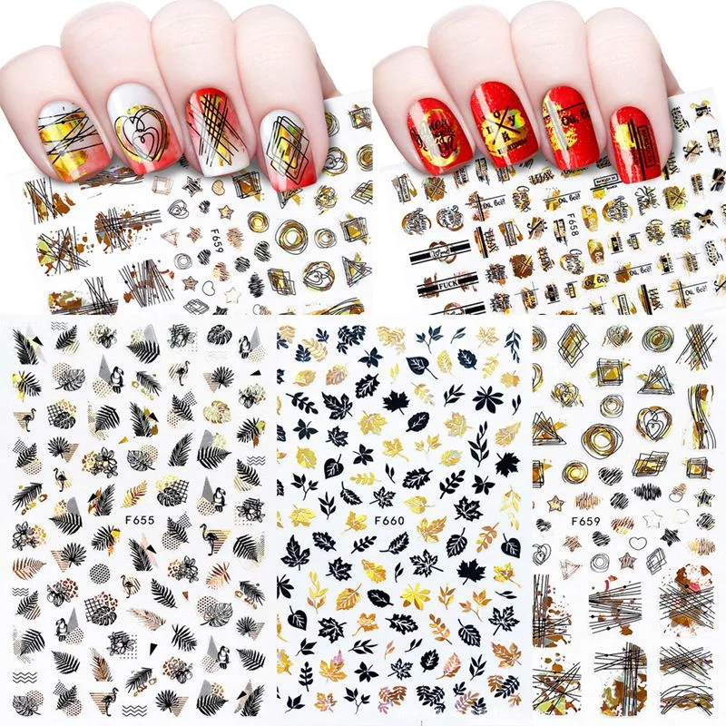 

3D DIY Decal Manicure Leaf Leaves Flower Transfer Slider Laser Nail Stickers Gold Silver