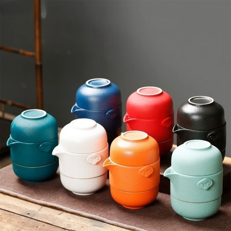 

Ceramic Kung Fu Tea Set Home Office One Pot Two Cups Black Pottery Kuai Ke Cup Portable Storage Bag Outdoor Teapot Cup