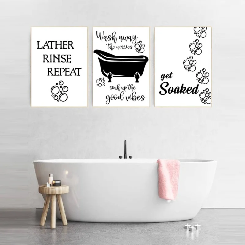

Bathroom Sign Funny Wall Art Canvas Painting Nordic Black and White Wash Away Trouble Poster Printing Toilet Picture Decoration