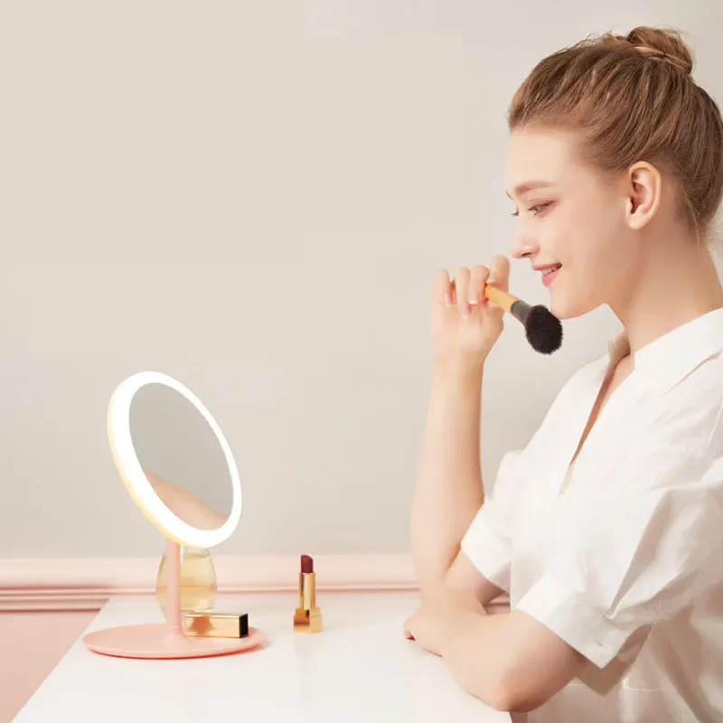 

LED Makeup Mirror With Light Ladies Storage Makeup Lamp Desktop Vanity Mirror Round Shape Cosmetic Mirrors Women Christmas Gifts