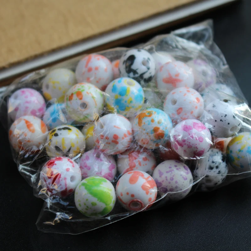 (30 шт./лот) 14 мм акриловые бусины с принтом разноцветные для изготовления