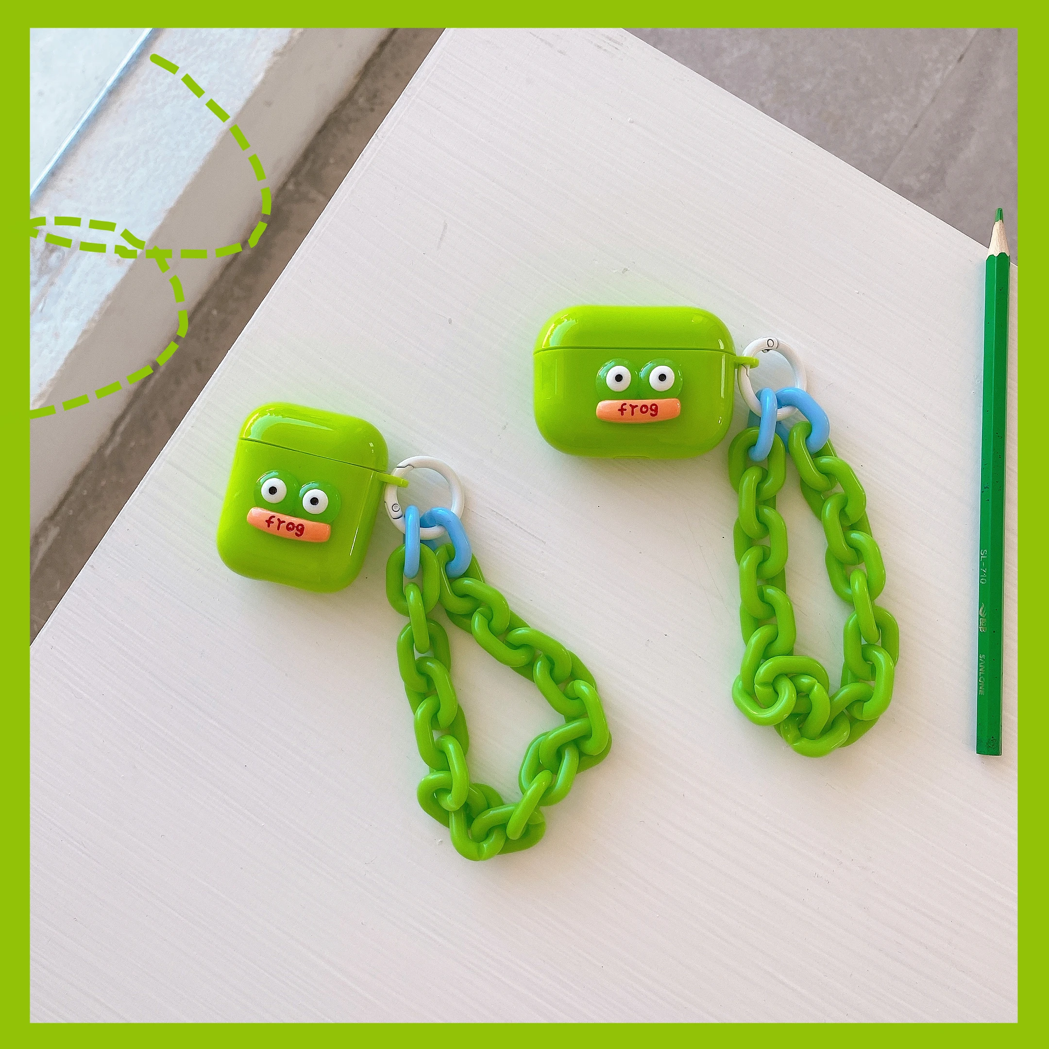 

Защитный чехол высокого качества для Apple Airpods 1 2 Pro, беспроводной зарядный бокс, IMD чехол с браслетом, красивый рисунок лягушки
