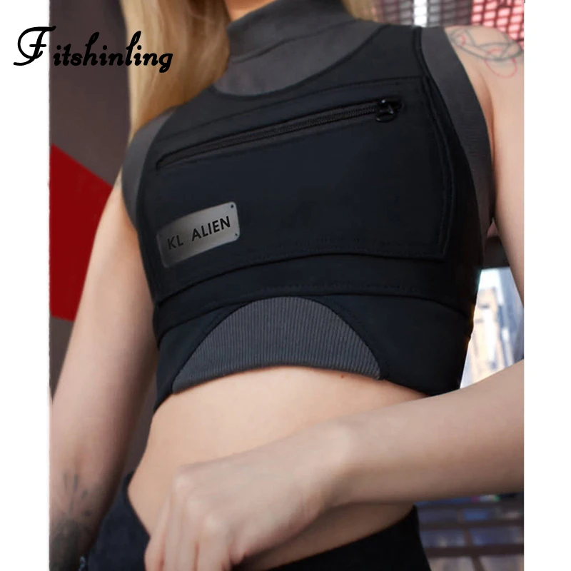 Фитнес топ Fitshinling Athleisure Женский лоскутный с высоким воротником облегающий