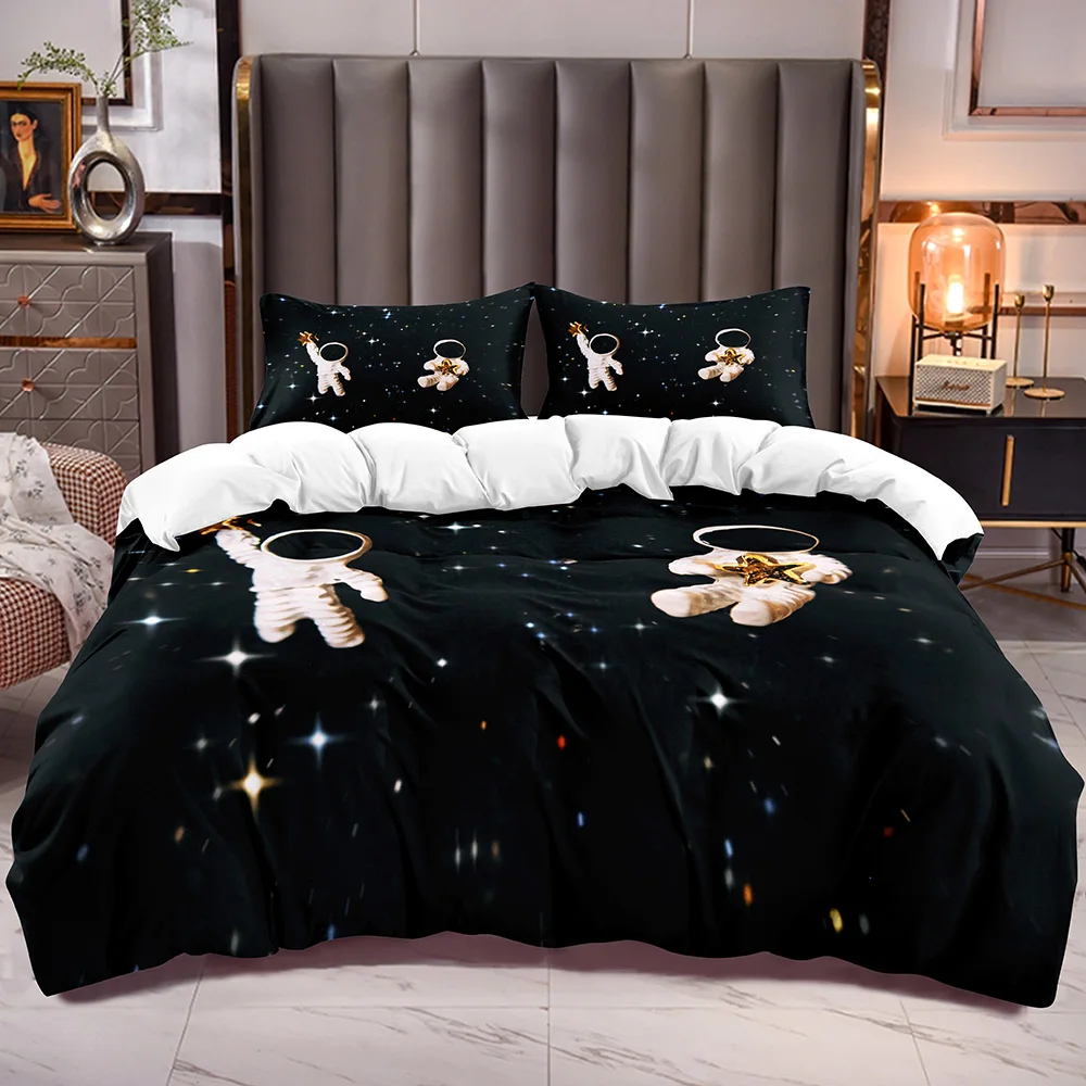 

Bedding Duvet Cover Sets with Kids Astronaut Pattern Universe Outer Space Galaxy Theme Zipper Closure Comforter Cover with White