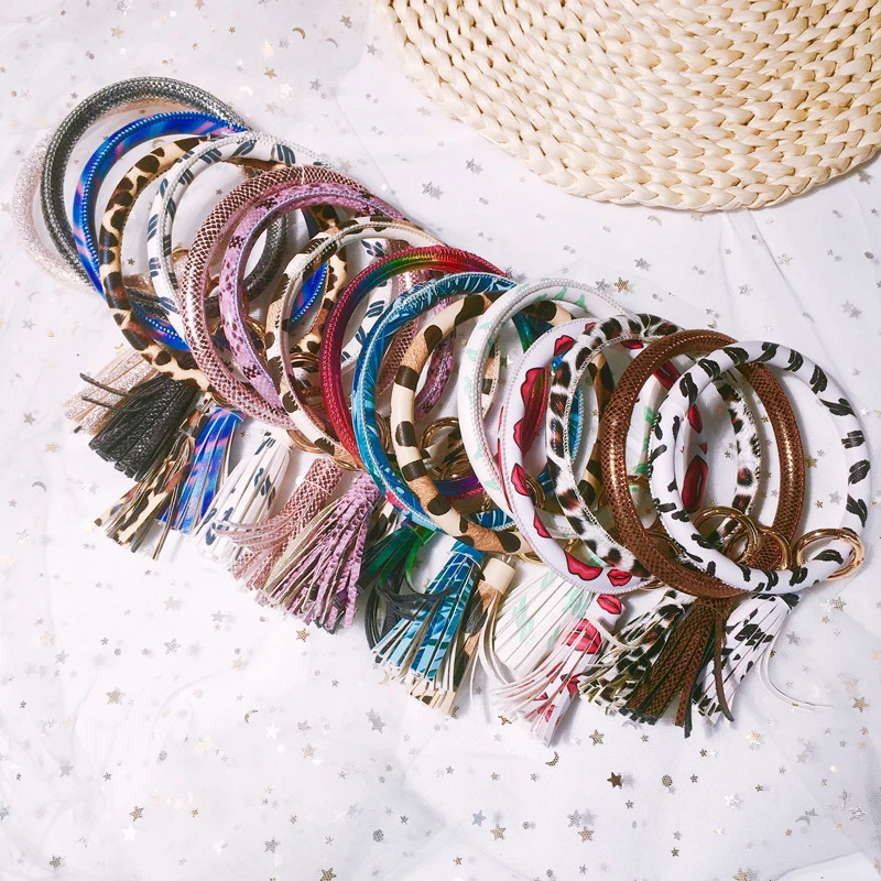 Радуга из искусственной кожи кисточкой браслет брелок круг O для браслетов и