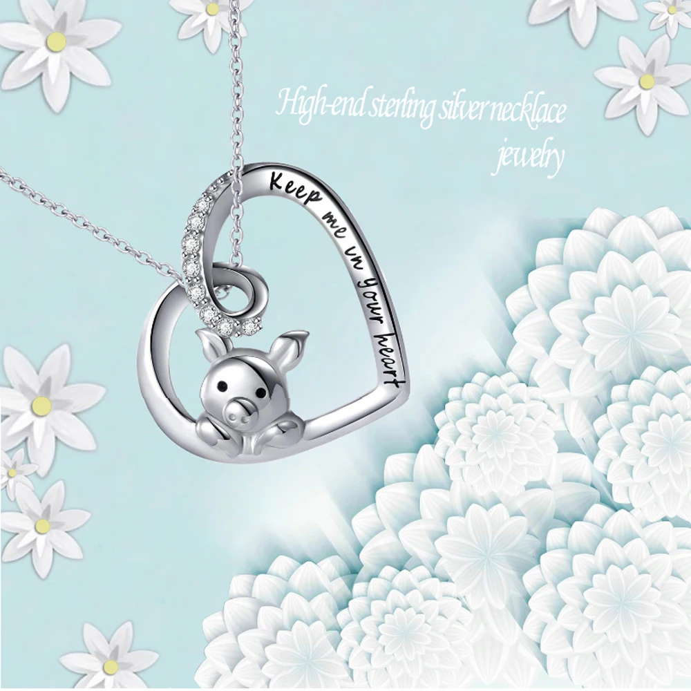 Подвеска Женская Посеребренная со свиньей ожерелье из серебра 925 пробы Свинка с