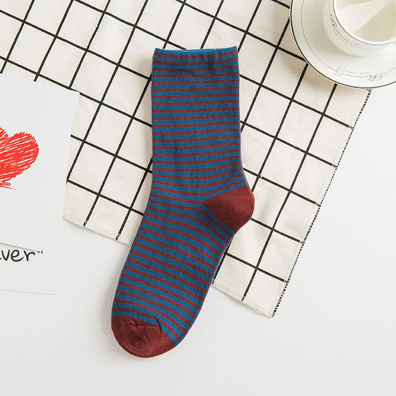 

5 Pairs Fashion Women Cotton Spring Autumn Black Red Striped Socks Female Colorful Funny Art Dress Sox Gifts for Japanses Girls