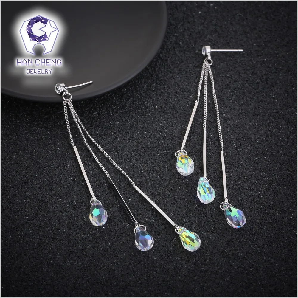 Новые Медные висячие серьги HanCheng с длинными кисточками и драгоценными камнями в