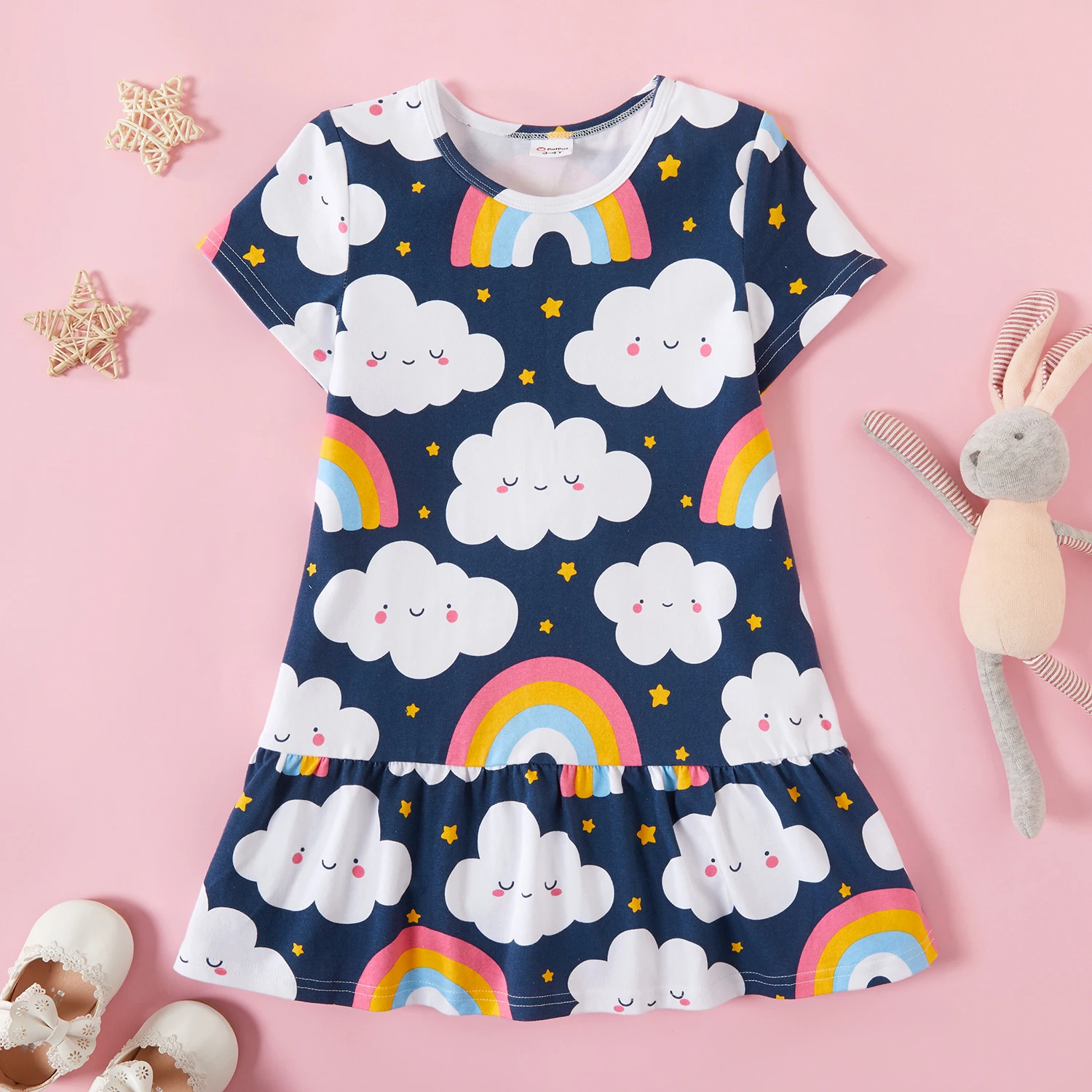Летнее платье с коротким рукавом и радужным облаком 3 предмета | Детская одежда