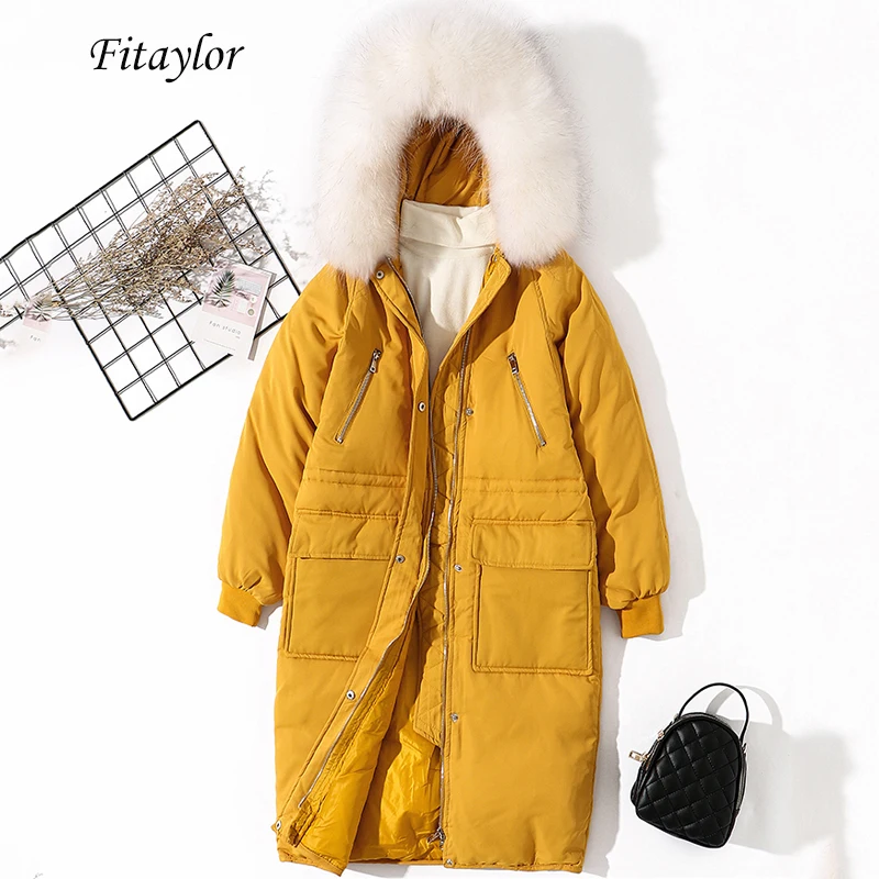 Fitaylor женский пуховик на утином пуху с воротником из натурального меха капюшоном