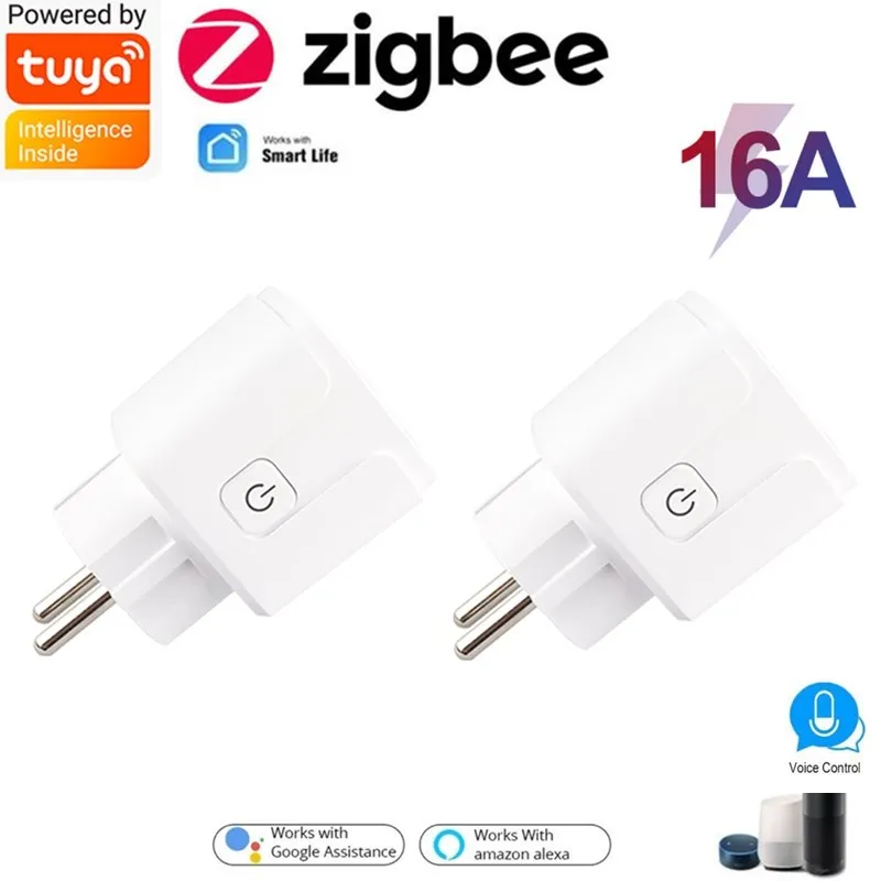 ZigBee Tuya Smart Мощность гнездо 16A ЕС розетка голос Управление Функция времени