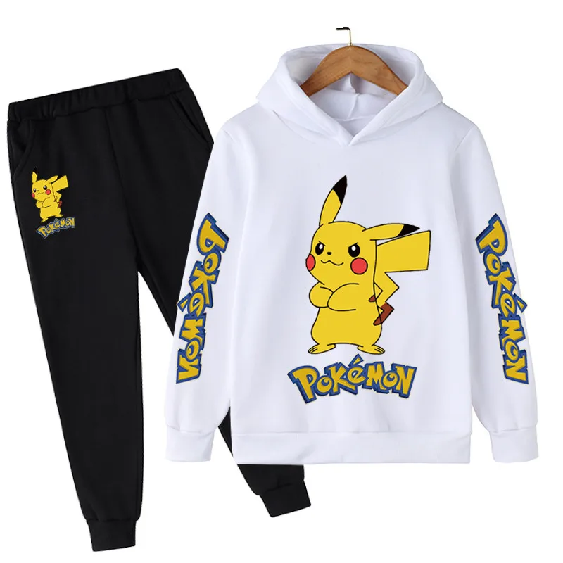 

4-14y pokemon kids baby boy clothes aumtun winter print sets 2pcs short sleeve hoodies + long pants kid boy beach wear outfits