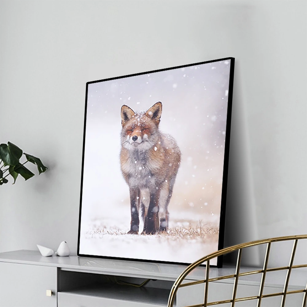 Laeacco Snow Fox Canvas Painting Calligraphy Posters and Prints Wall Art Picture for Bedroom Living Room Home Decoratioin |