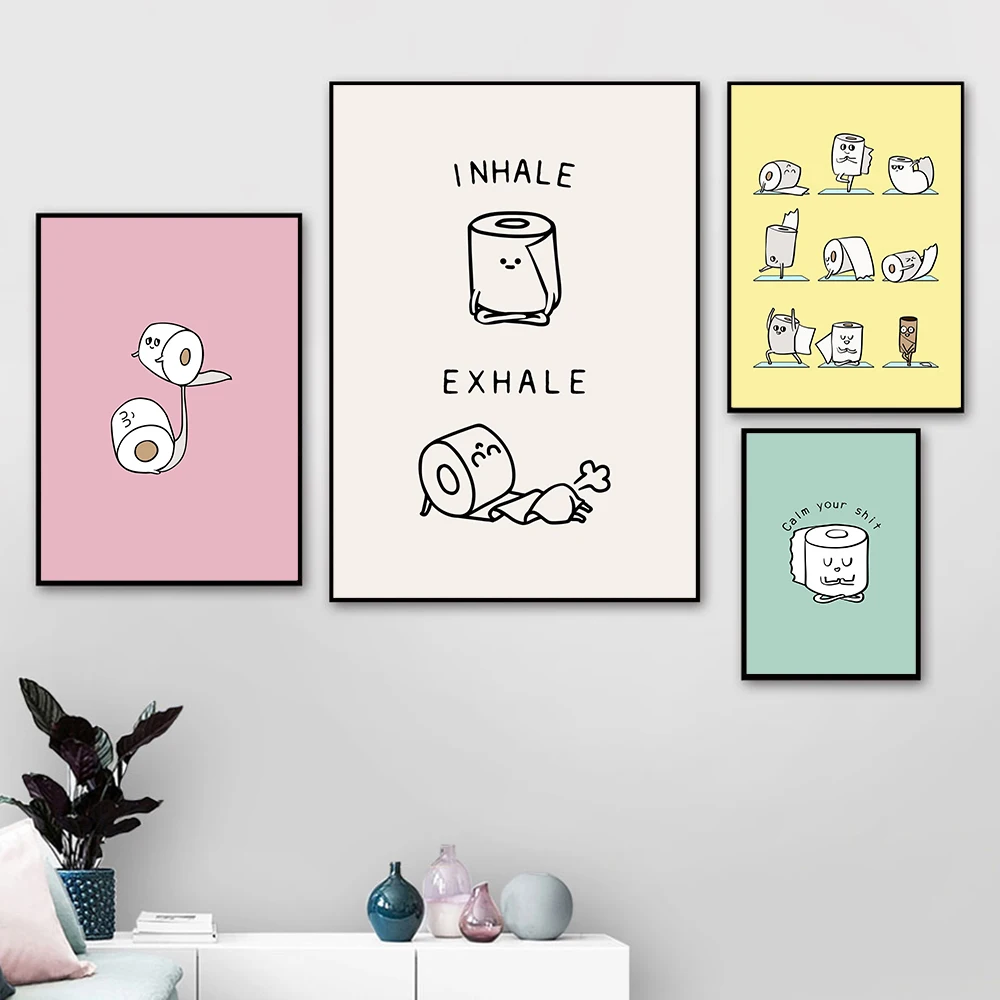 

Toilet Paper Yoga Funny Quote Minimalist Wall Art Canvas Painting Nordic Posters And Prints Wall Pictures For Washroom Decor