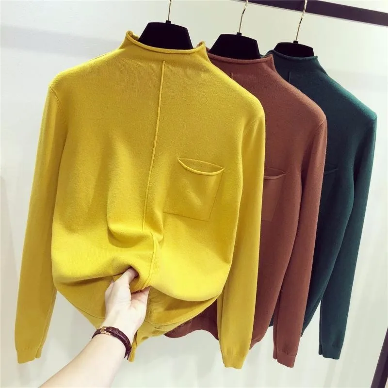 

Half Turtleneck long Sleeve Knitted Sweater women tops fashion Short Sleeve 8colors 2019 New Arrivals