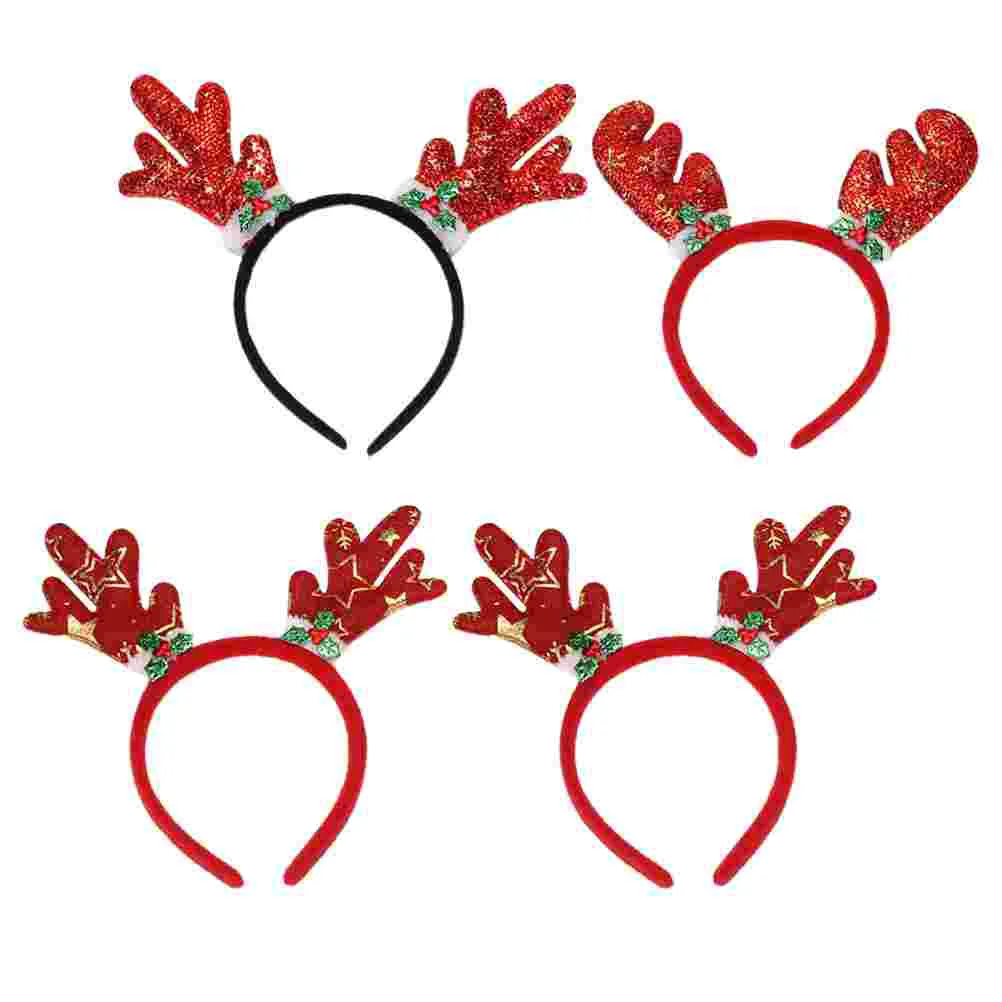 

4Pcs Christmas Hair Hoops Adorable Hair Band Cosplay Headband Party Props (Red)