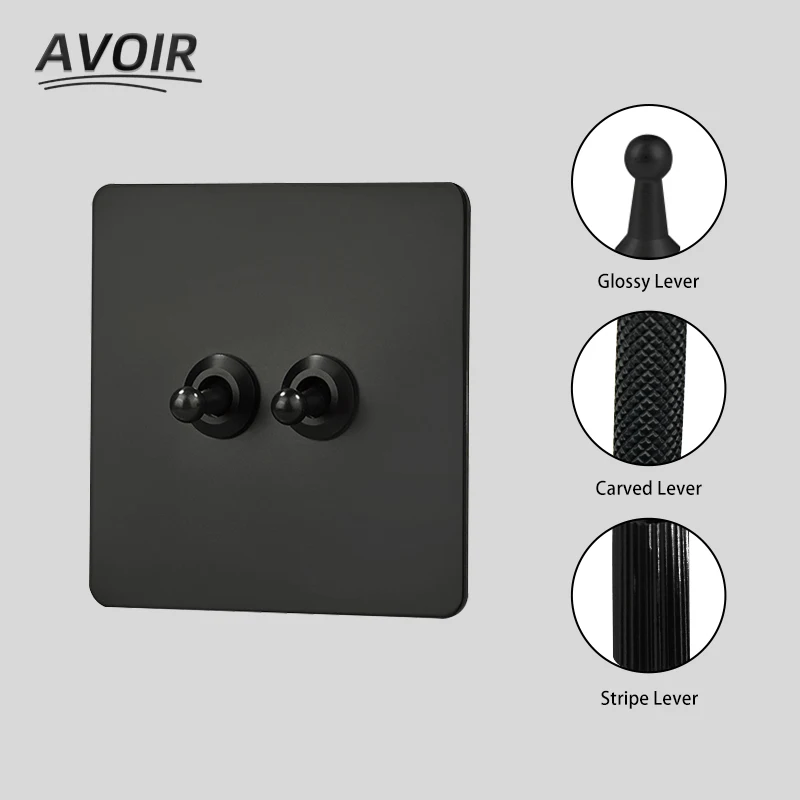 

Avoir Light Switch Usb Wall Socket Black Toggle Switches Dimmer Stainless Steel Panel Knurled EU French FR TV Rj45 Standard Pulg
