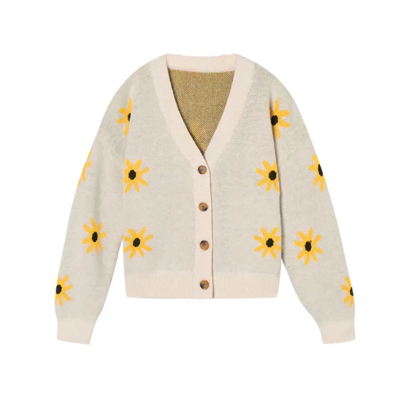 

Winter 2021 New Korean Fashion Flower Cardigan Sweater Women V Neck Single Breasted Cardigans For Woman Stylish Fall Sweater