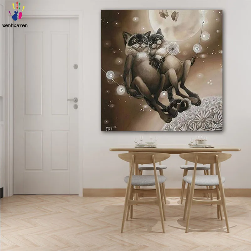 DIY картинки для раскраски по номерам с цветами любителей кошек на качелях картина