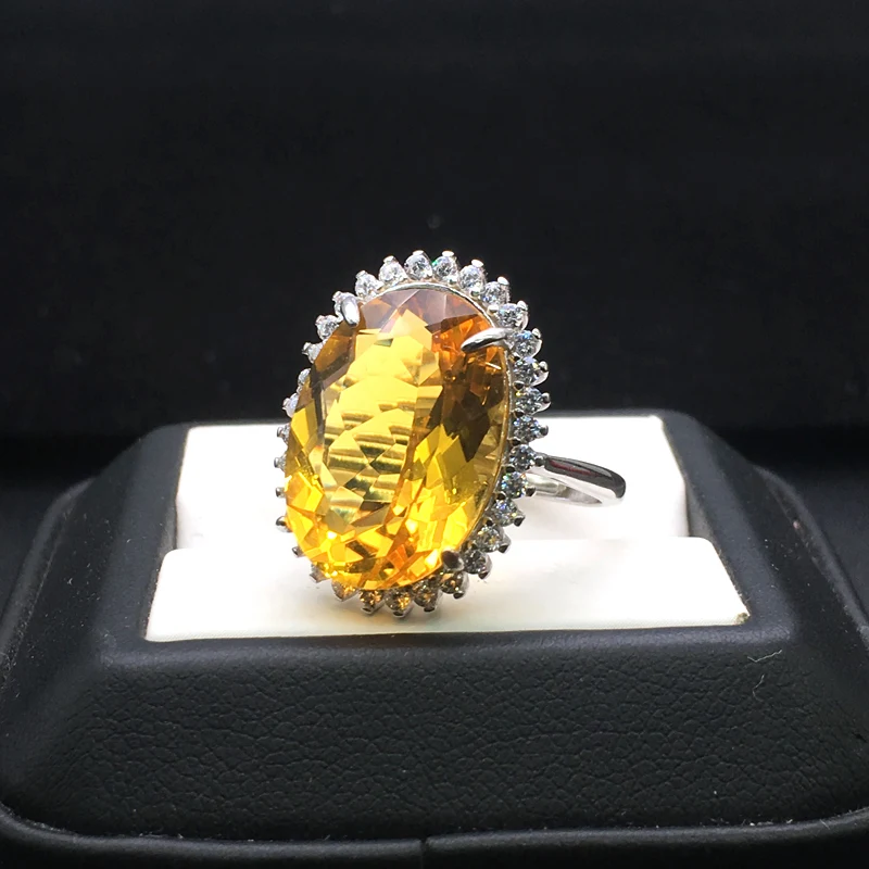 Женское кольцо из серебра 925 пробы с цитрином 25 карат|Кольца| |