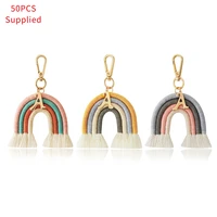 50pcs weaving rainbow keychains for women boho handmade key holder keyring macrame bag charm car hanging jewelry gifts