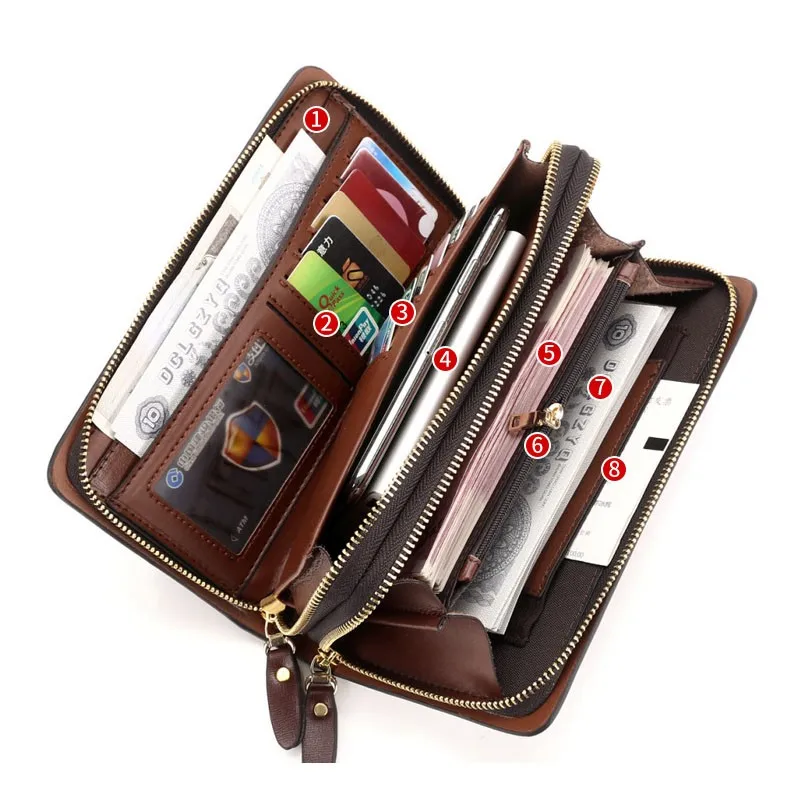 

Luxury Men Long Wallet Double zipper men's wallet clutch bag Men Card Holder Purses big capacity Purses porte feuille homme