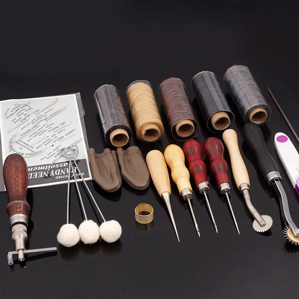 

18 Pieces/set Professional Leather Craft Tool Kit Hand Sewing Stitching Punch Carving Tool Accessories