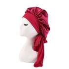 Двухслойная Атласная шапочка с длинной лентой, женская накидка для волос, большой размер, накидка для волос, головной убор для сна