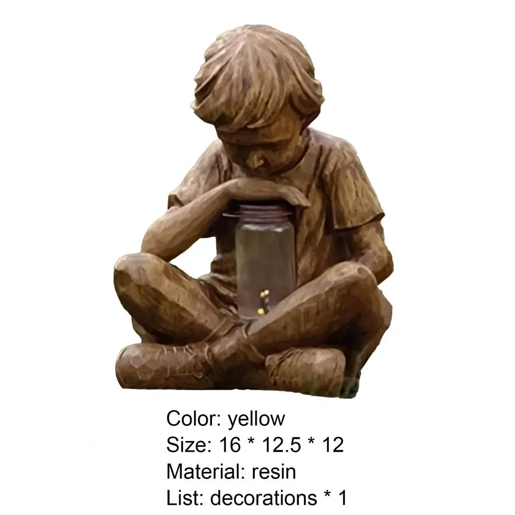 

Boy Statue Realistic Looking Wear Resistant Resin Little Boy Statue Decor for Gift Light Solar Power Glimpses of God Boy Statue