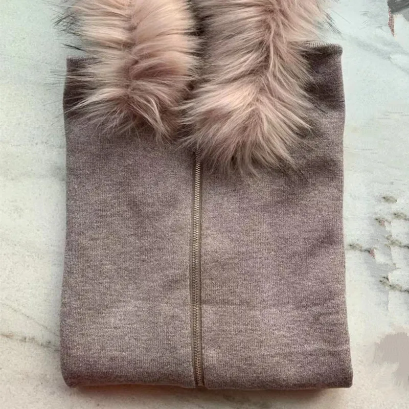 New Women's set Faux fur collar long sleeve hooded casual knit suit fashion slim explosions knitted trousers two-piece Plue size | Женская