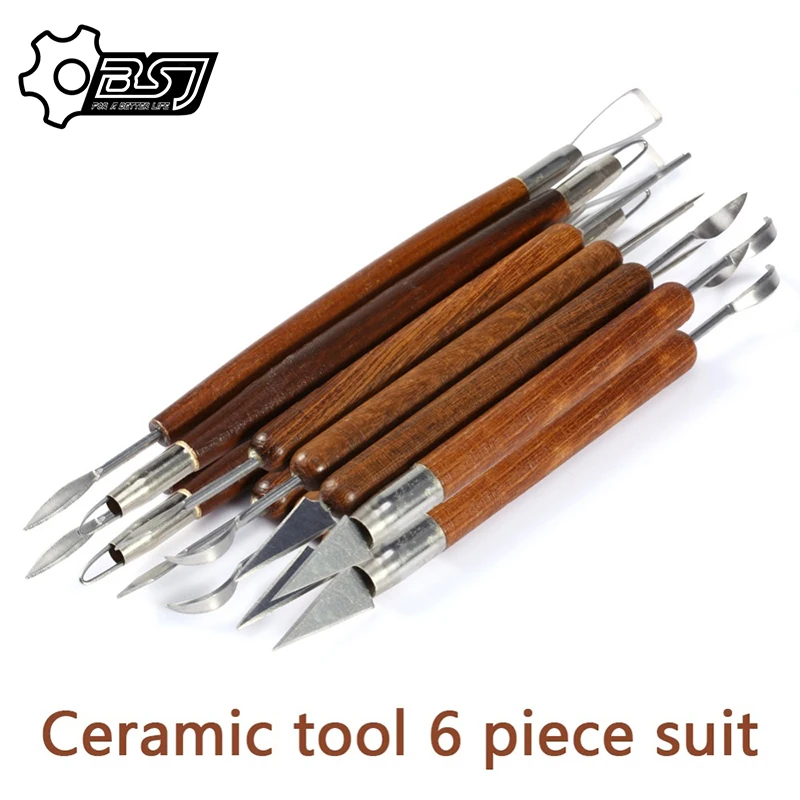 

6pcs/set Sharp Clay Sculpting Wax Carving Pottery Tools Shapers Wood Handle Ceramic Pottery Clay Sculpture Carving Tools