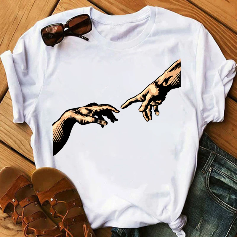 

Michelangelo Women's T Shirts Funny Grunge Aesthetic Hand Graphic T-shirt Female harajuku ulzzang graphic 90s summer top