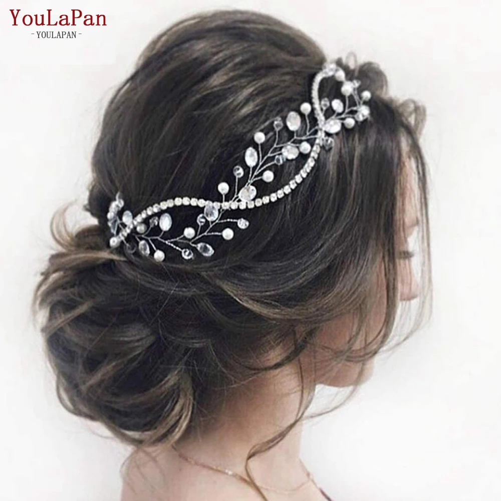 

YouLaPan HP93 Silver Crystal Hair Vine Headband Ribbons Bride Hair Piece Wedding Headband Hair Accessories Bridal Tiara