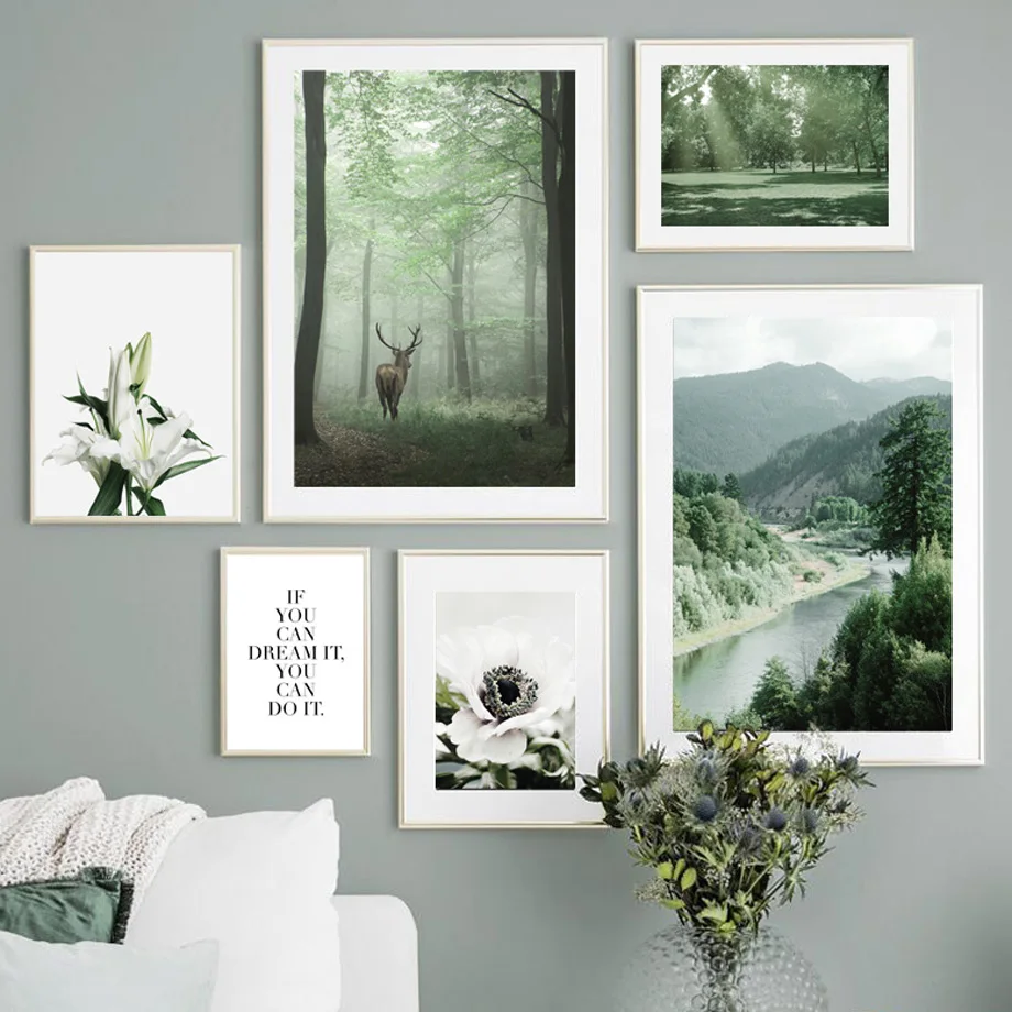 

Sunrise Forest Deer Flower Lily Anemone Wall Art Canvas Painting Nordic Posters And Prints Wall Pictures For Living Room Decor