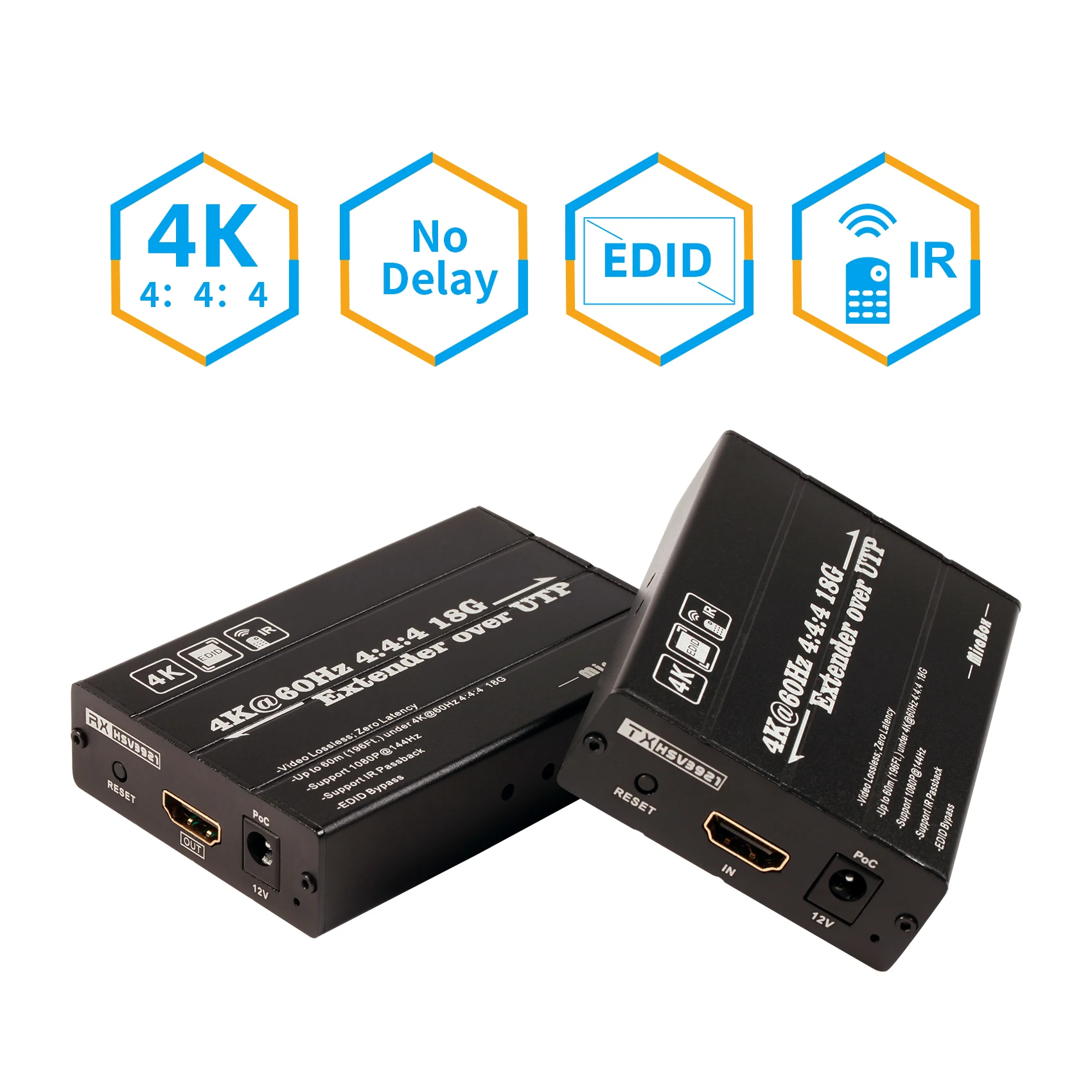 

Mirabox HDMI Extender 4K 60Hz Zero Latency YUV4:4:4 Uncompressed Over Cat5e/Cat6 Ethernet Cable Up to 196ft/60m Supports IR
