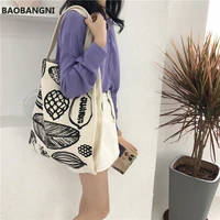 women canvas shoulder bag leaf printing female large capacity shopping bag lady eco pure cotton beige handbag junior miss tote