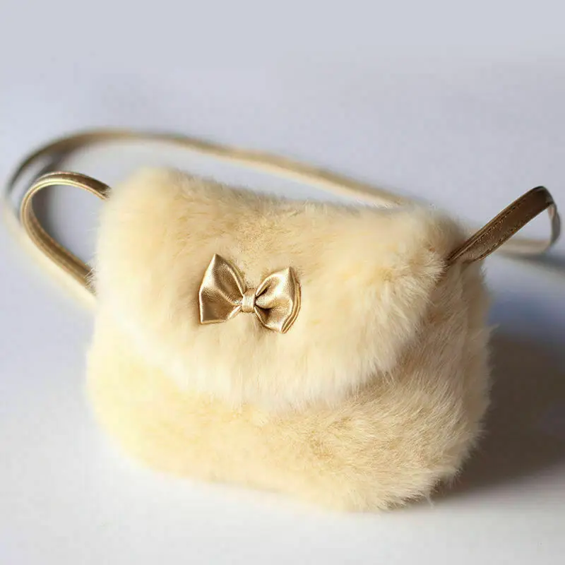

T-team X New Girls Kids Purse Bowknot Mini Artificial Fur Children Handbags Cross Body Comfortable Cute Children Handbag