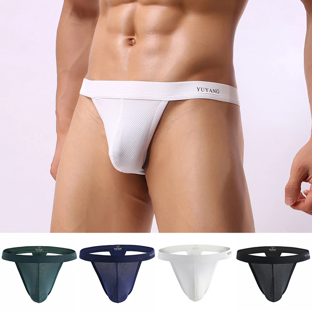 

Men's Briefs Jockstrap Underwear Sexy Briefs G-String Solid Color Hollow Low Rise Breathable Thong T-Back Underpants Male New