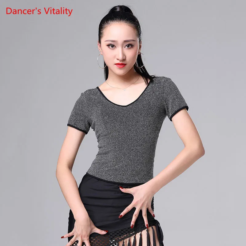 

Топ женский для латиноамериканских танцев, тренировочная одежда для взрослых, одежда для выступлений, рубашка с коротким рукавом для танце...