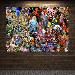 Macabre Art Tapestry Canvas Painting Rock Music Posters Home Decoration Skull Tattoo Wall Hanging Banners Metal Band Flags Gift