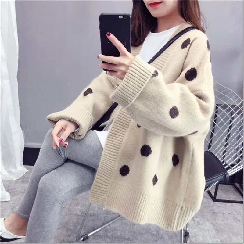 2019 early spring short women sweater loose full sleeve new wave point knit cardigan coat shirt student |
