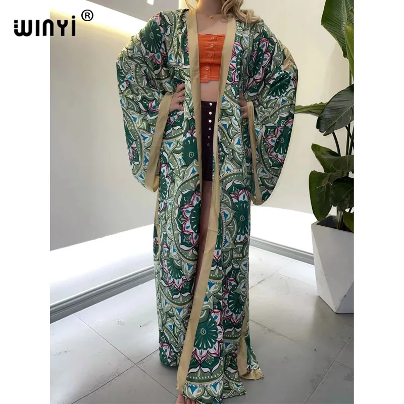 

Женское богемное кимоно WINYI, длинное летнее платье в африканском стиле для отдыха, Пляжная накидка на осень, женские топы, саржевое пальто