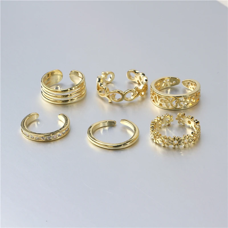 

Gold Color Adjustable Flower Toe Ring for Women Girl Simple Knuckle Stackable Open Band Hawaiian Beach Foot Rings Jewelry 6PCS