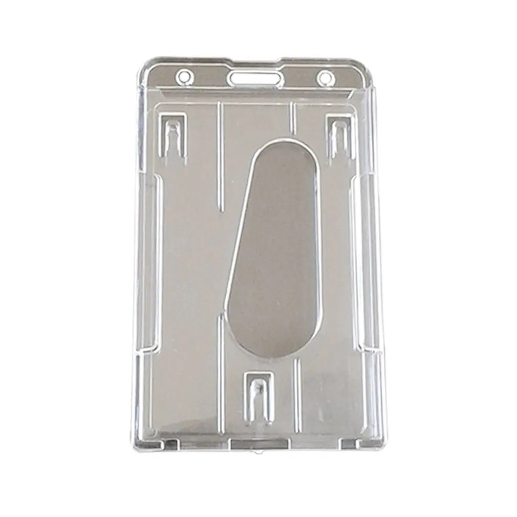 1Pcs Hard Plastic Double-faced Card Holder Transparent Clear Horizontal ID Badge Holders Cover Easy Access Thumb Notch | Канцтовары для