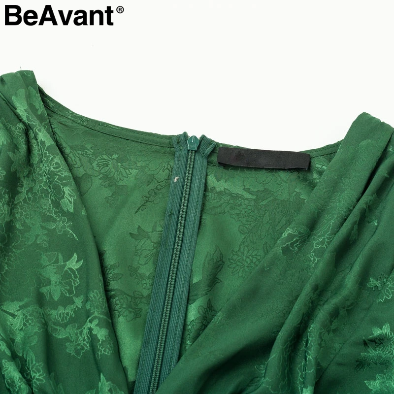 BeAvant, сексуальное короткое платье с v-образным вырезом для вечеринки, зеленая лента, элегантное платье для женщин, рукав-фонарик, однобортное ТРАПЕЦИЕВИДНОЕ мини-платье, летнее