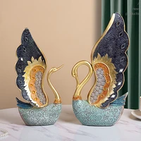 a pair golden swan sculpture statue living room tv cabinet ornaments wedding gift for friends lovers home decoration accessories