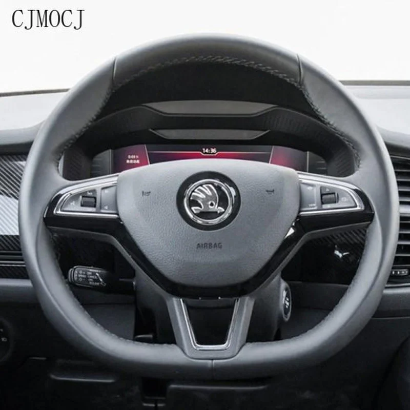 

For Skoda Octavia Yeti Superb Rapid Fabia Rapid Spaceback Kodiaq Hand-Stitched Black Suede Steering Wheel Cover Car Accessories