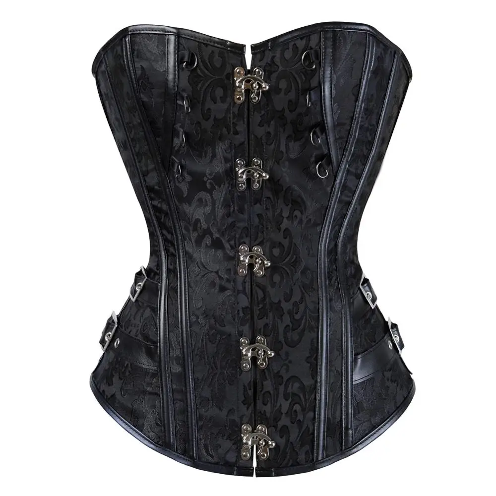 Corset Bustier Brocade Steampunk Sexy Plus Size Brown Faux Leather Corset Buckles Jacquard Pirate Exotic Corsetto Gothic Basque