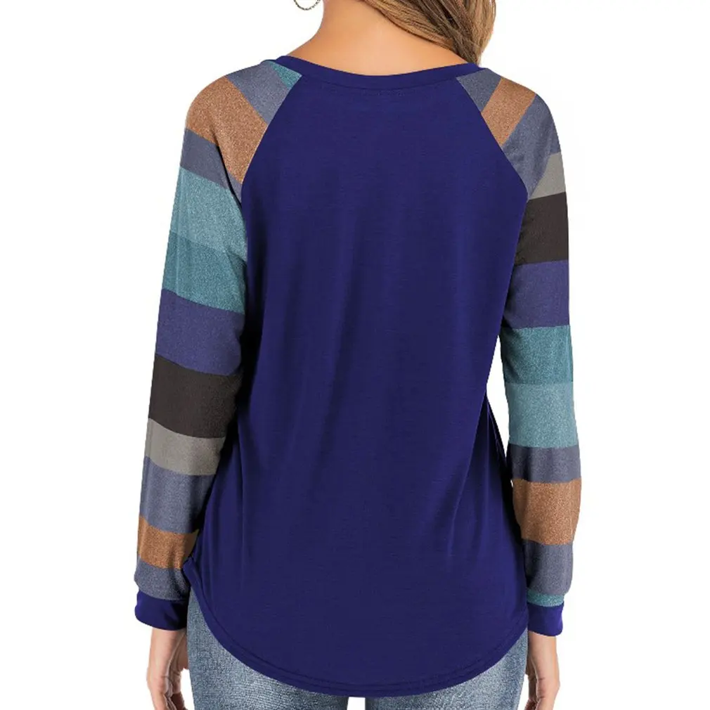 

2020 New Style Women Pocket Long Sleeve Splicing Shirts Ladies Women Loose Tee Shirts Clothes